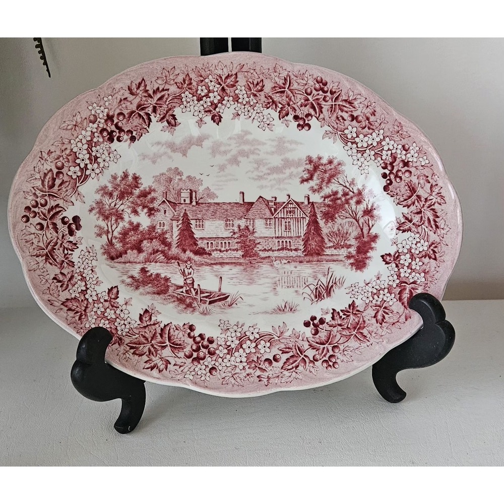 J&G Meakin Romantic England Red  12" OVAL PLATTER